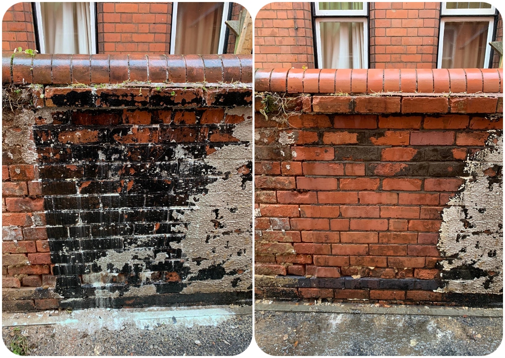 Paint removal off old brick wall 