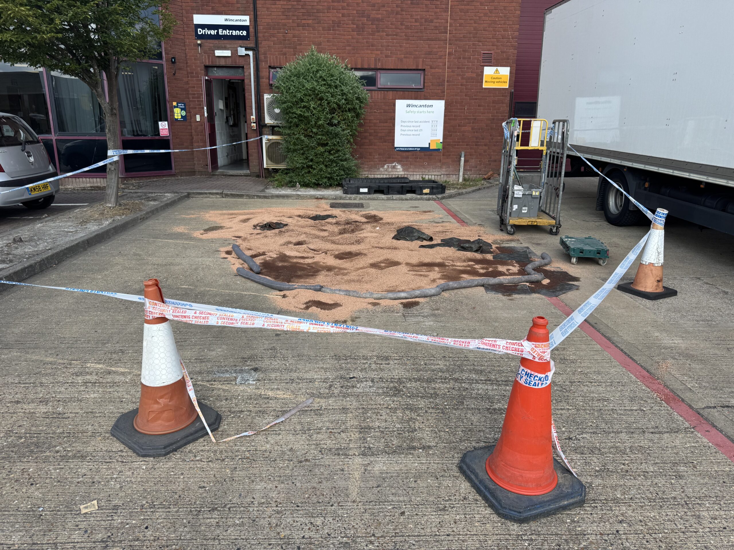 Containing substance spill beforre cleaning the hard surface